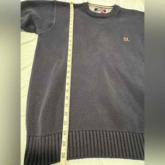 VTG 90s Tommy Hilfiger Navy Crew Neck Heavy Cotton Pullover Sweater Men's Sz XL. - Picture 4 of 14